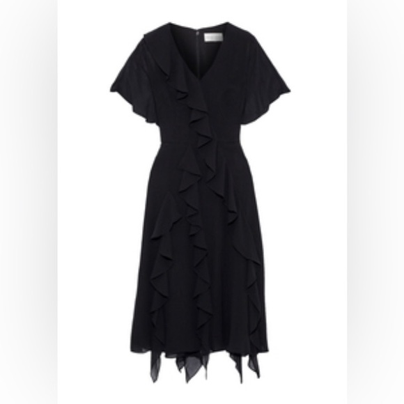 NWT Mikael Aghal Black Chiffon Ruffle Midi Dress Sz 8 NWT - Picture 3 of 8
